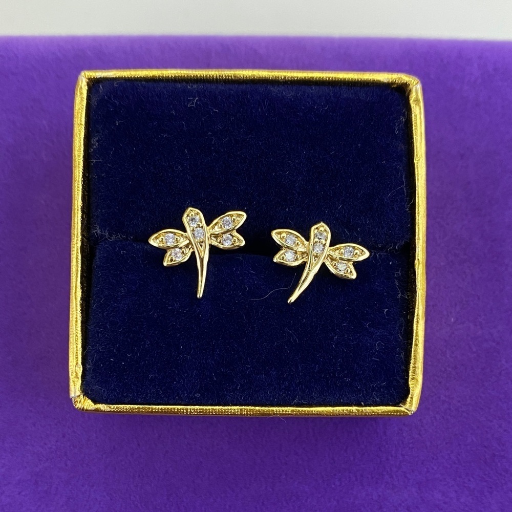 💛 Gold Plated Dragonfly Stud Earrings | Minimalist Nature | Delicate Sparkle